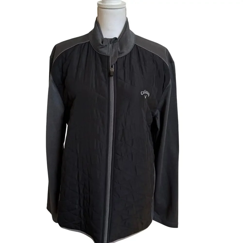 Callaway Jacket Men's Size Large Black Gray Full Zip Pockets Golf Quilted
